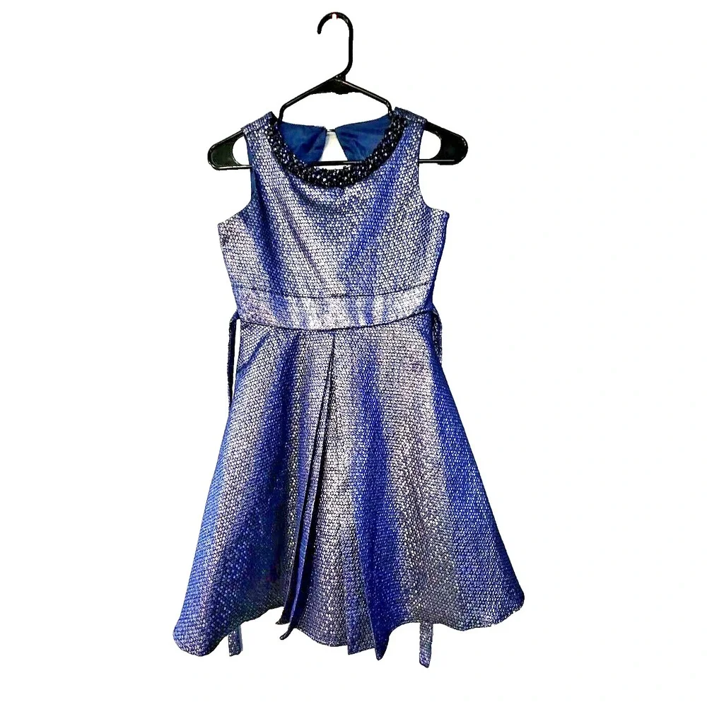 Rare Editions Girls Dress size 14 blue silver sparkly material unique stunning